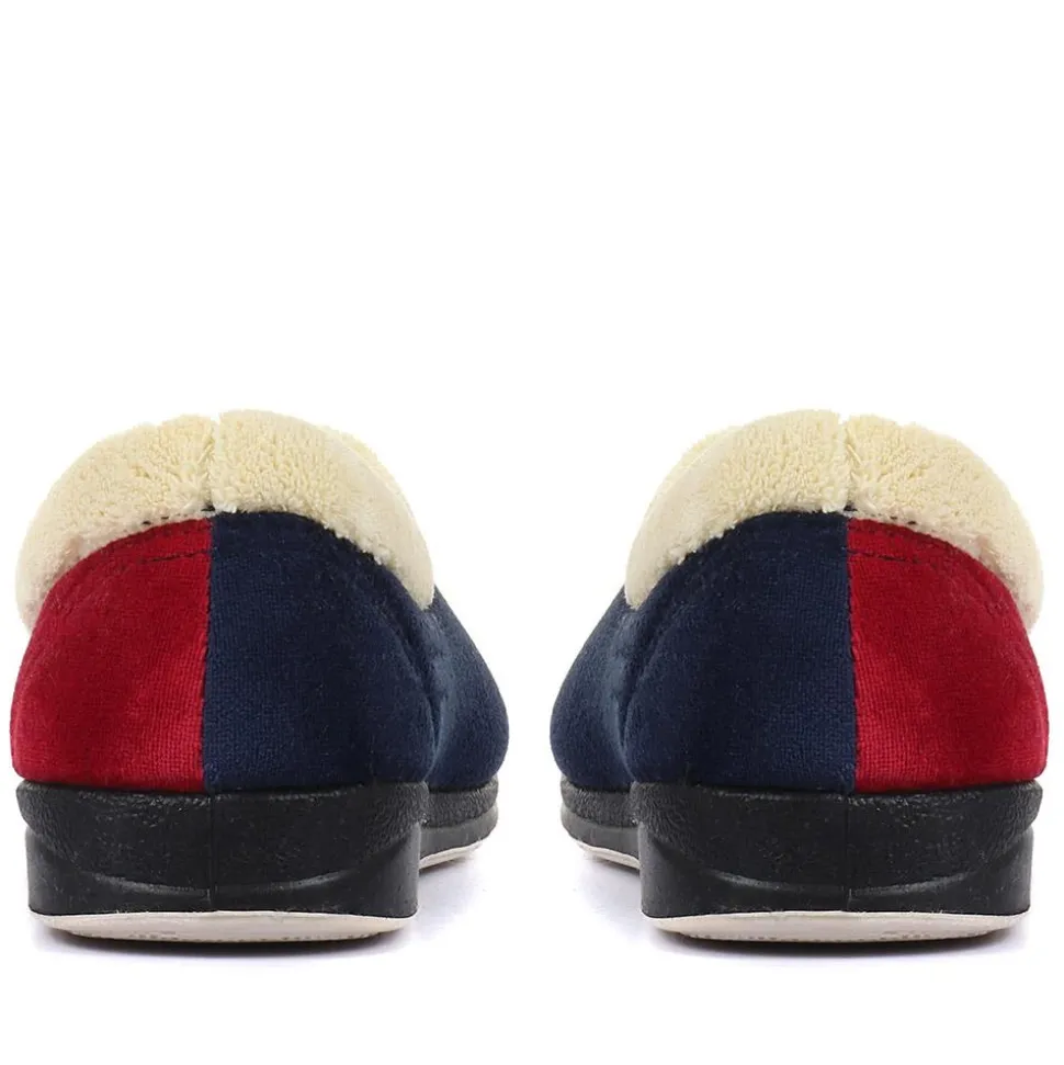 Wide Fit Cosy Antibacterial Full Slippers - Navy-Red