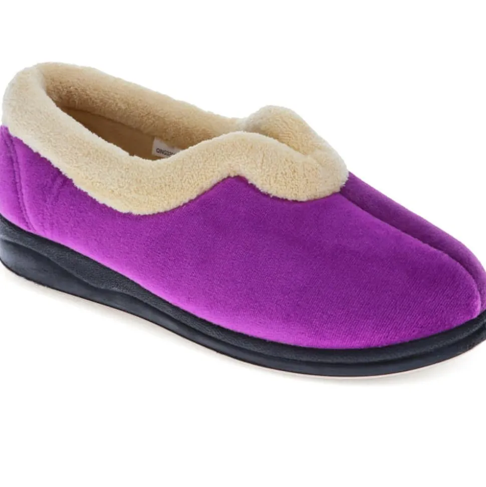 Wide Fit Cosy Antibacterial Full Slippers - Purple
