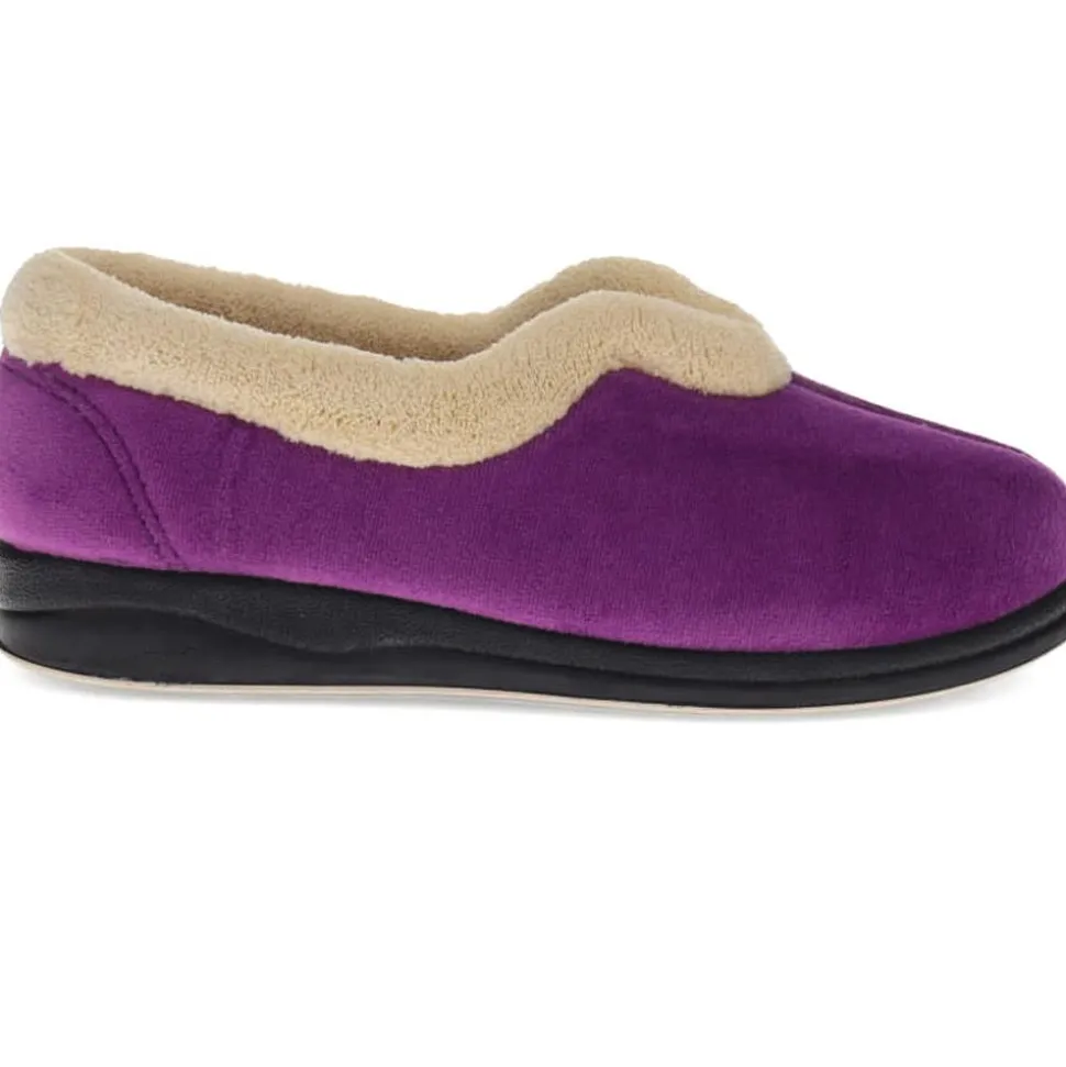 Wide Fit Cosy Antibacterial Full Slippers - Purple