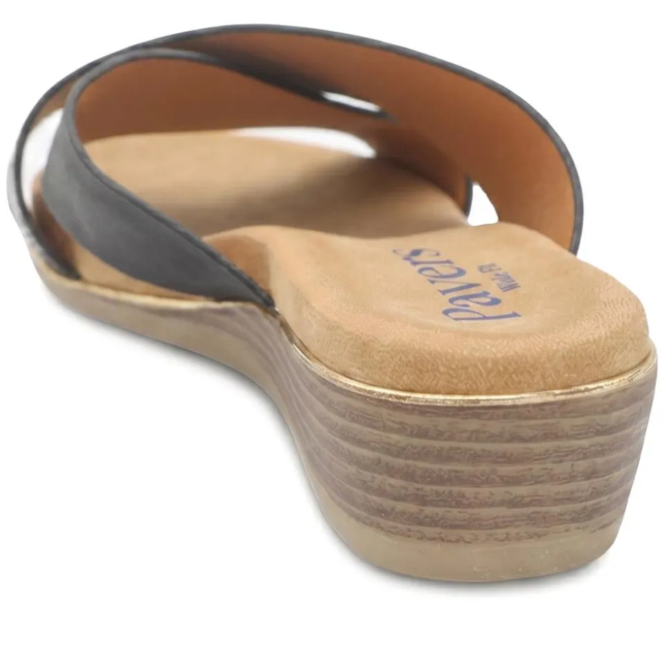 Wide Fit Cross Strap Mule Sandals - Black