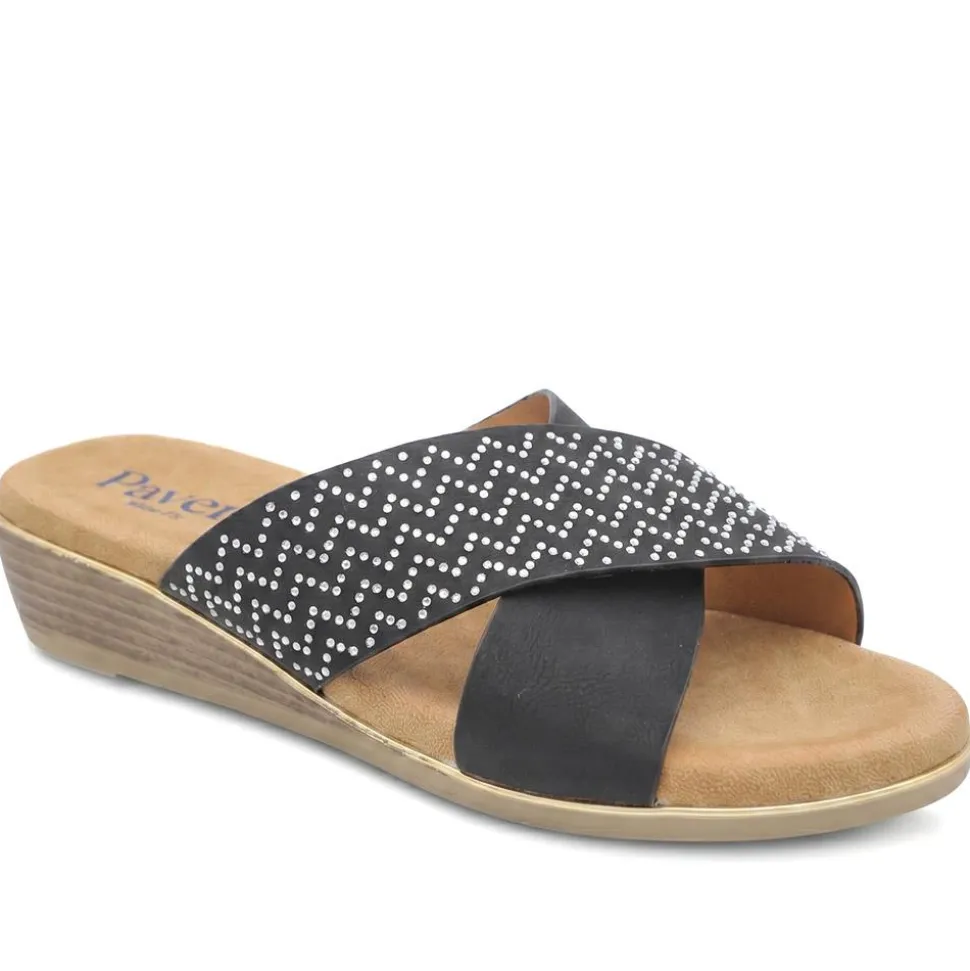 Wide Fit Cross Strap Mule Sandals - Black