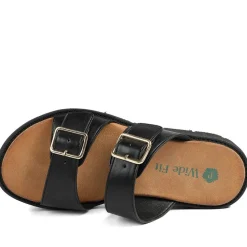 Wide Fit Cushioned Buckled Sandals - Black