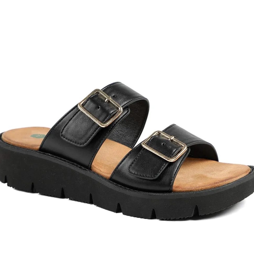 Wide Fit Cushioned Buckled Sandals - Black
