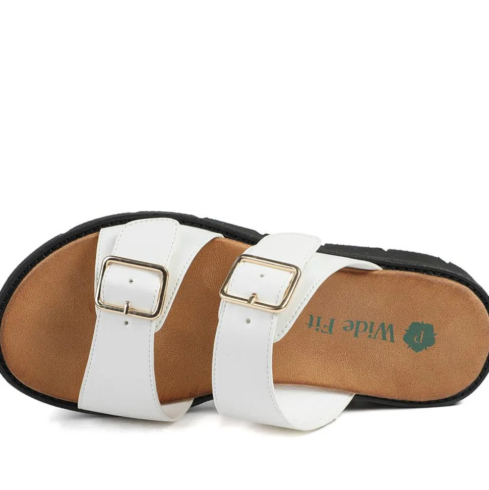 Wide Fit Cushioned Buckled Sandals - White