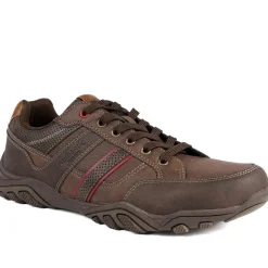 Wide Fit Cushioned Rugged Lace Up Shoes - Brown