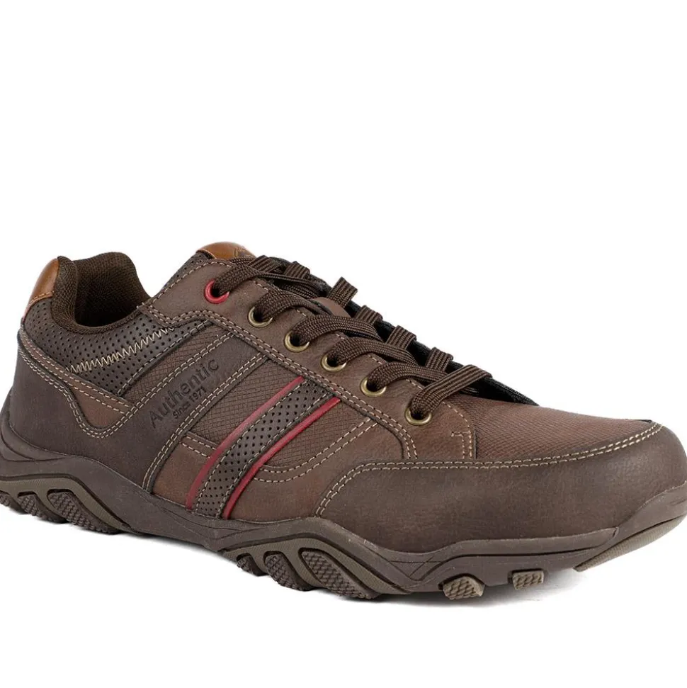 Wide Fit Cushioned Rugged Lace Up Shoes - Brown