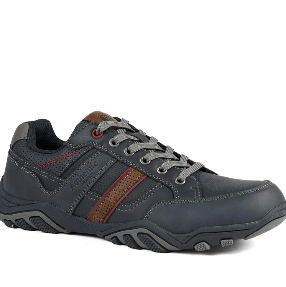 Wide Fit Cushioned Rugged Lace Up Shoes - Navy