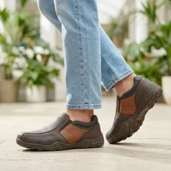 Wide Fit Cushioned Slip On Shoes - Brown