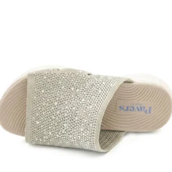 Wide Fit Diamante Cushioning Mule Sandals - Natural