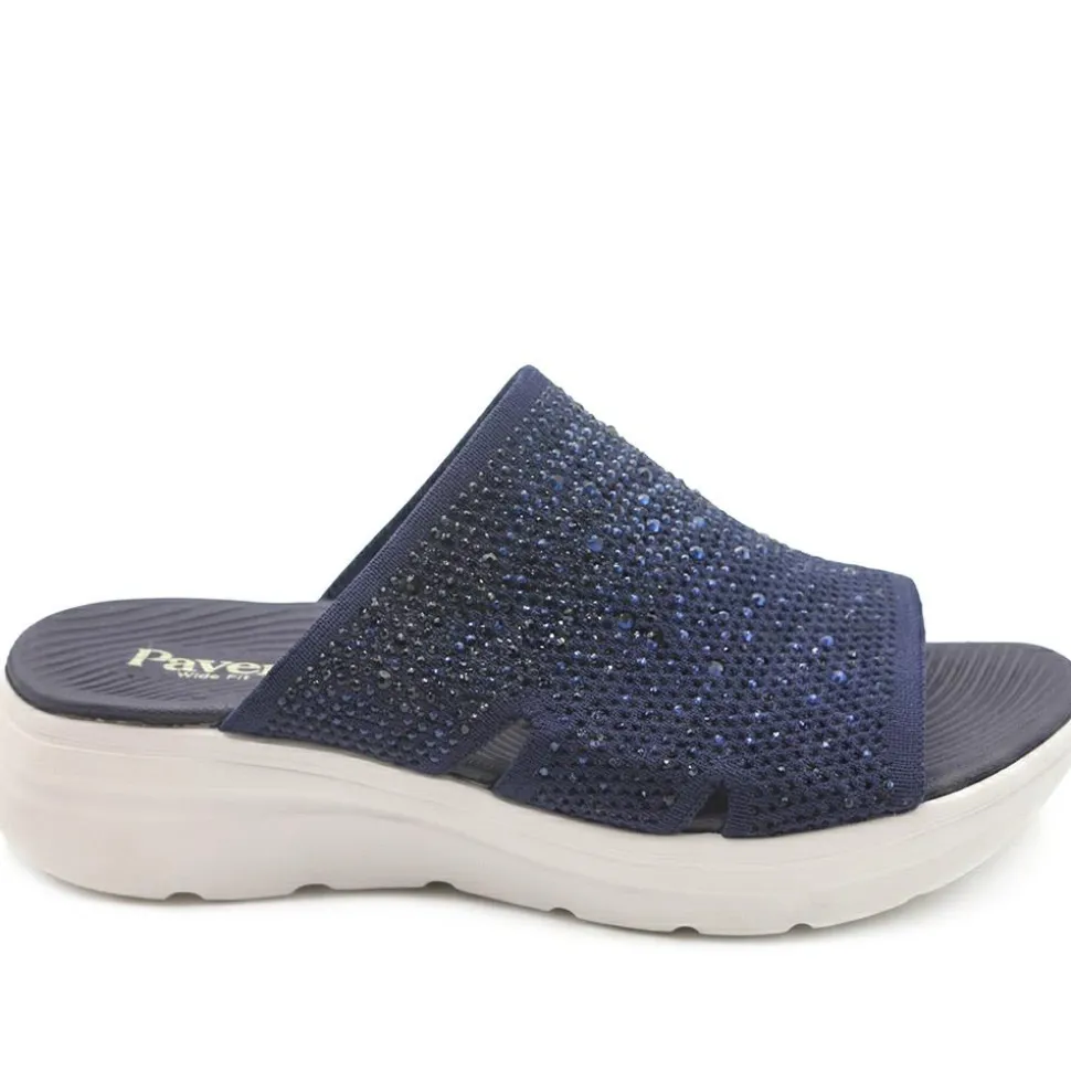 Wide Fit Diamante Cushioning Mule Sandals - Navy