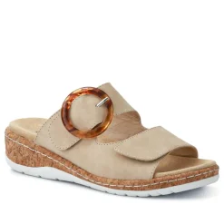 Wide Fit Dual-Fasten Mules - Beige