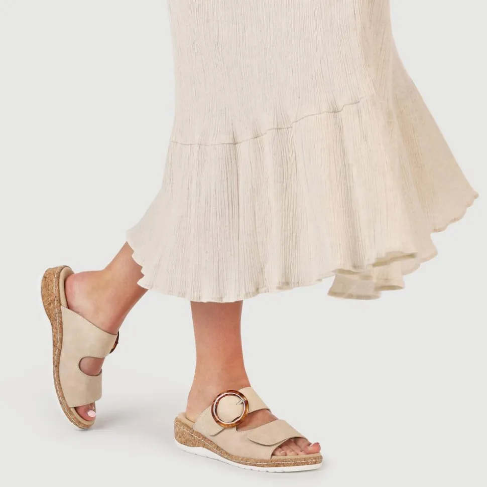 Wide Fit Dual-Fasten Mules - Beige