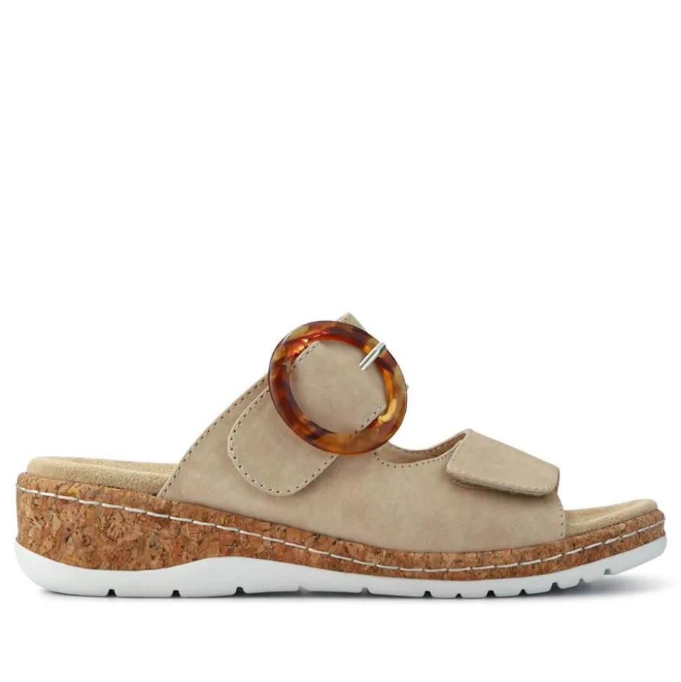 Wide Fit Dual-Fasten Mules - Beige