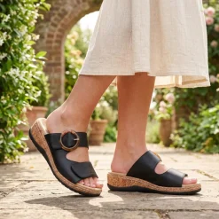 Wide Fit Dual-Fasten Mules - Black