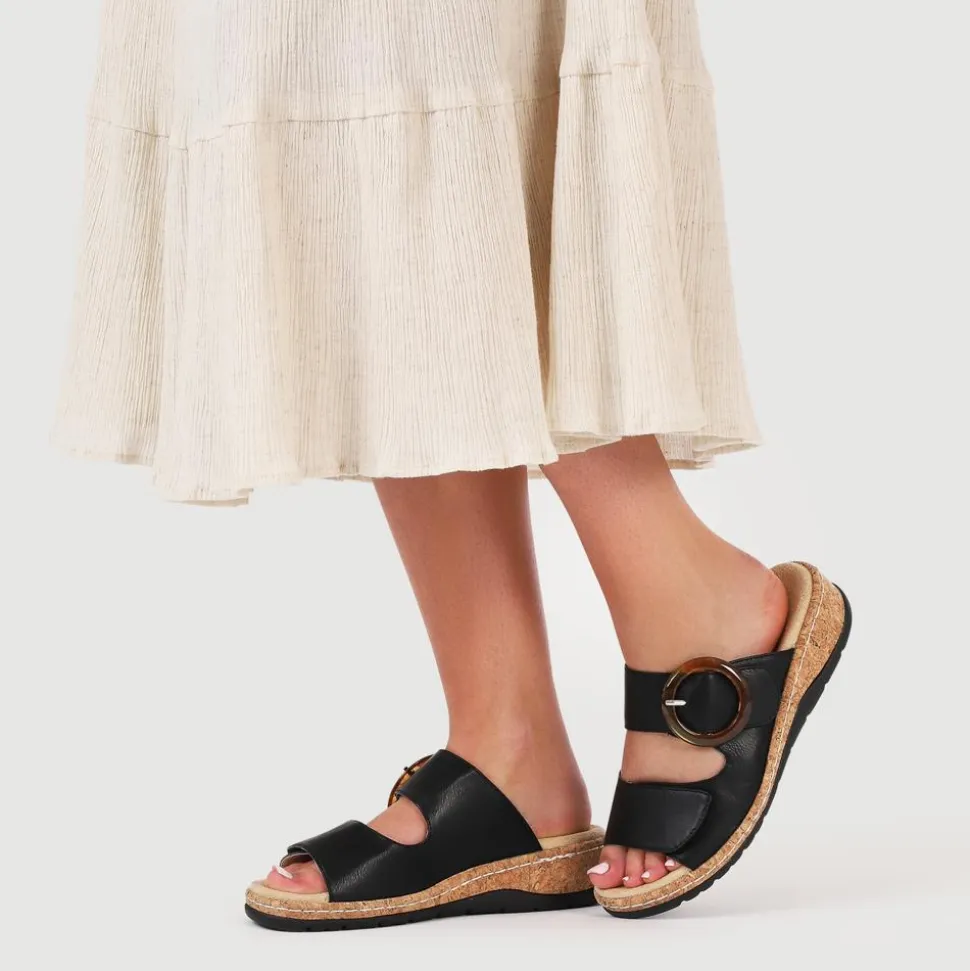Wide Fit Dual-Fasten Mules - Black