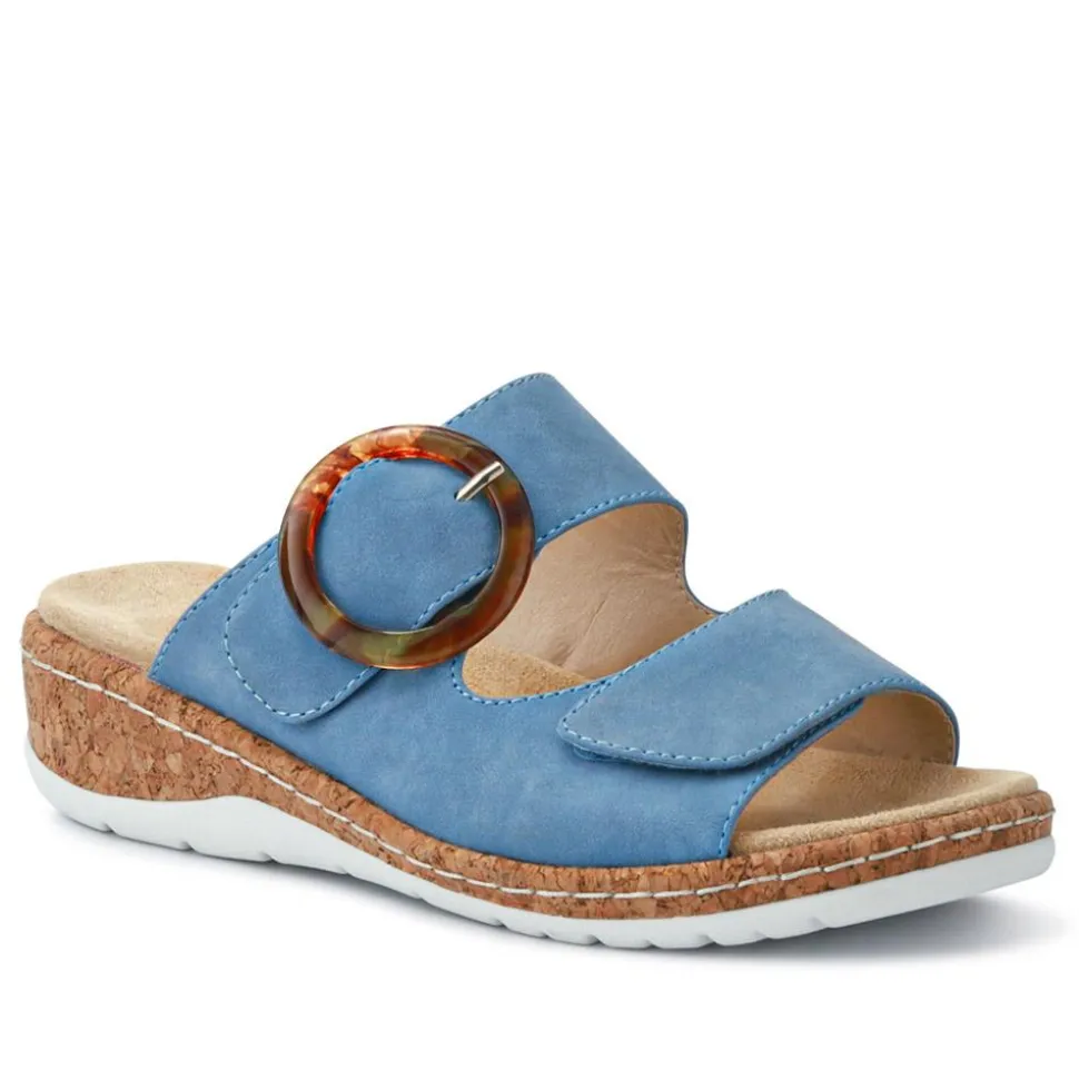Wide Fit Dual-Fasten Mules - Blue