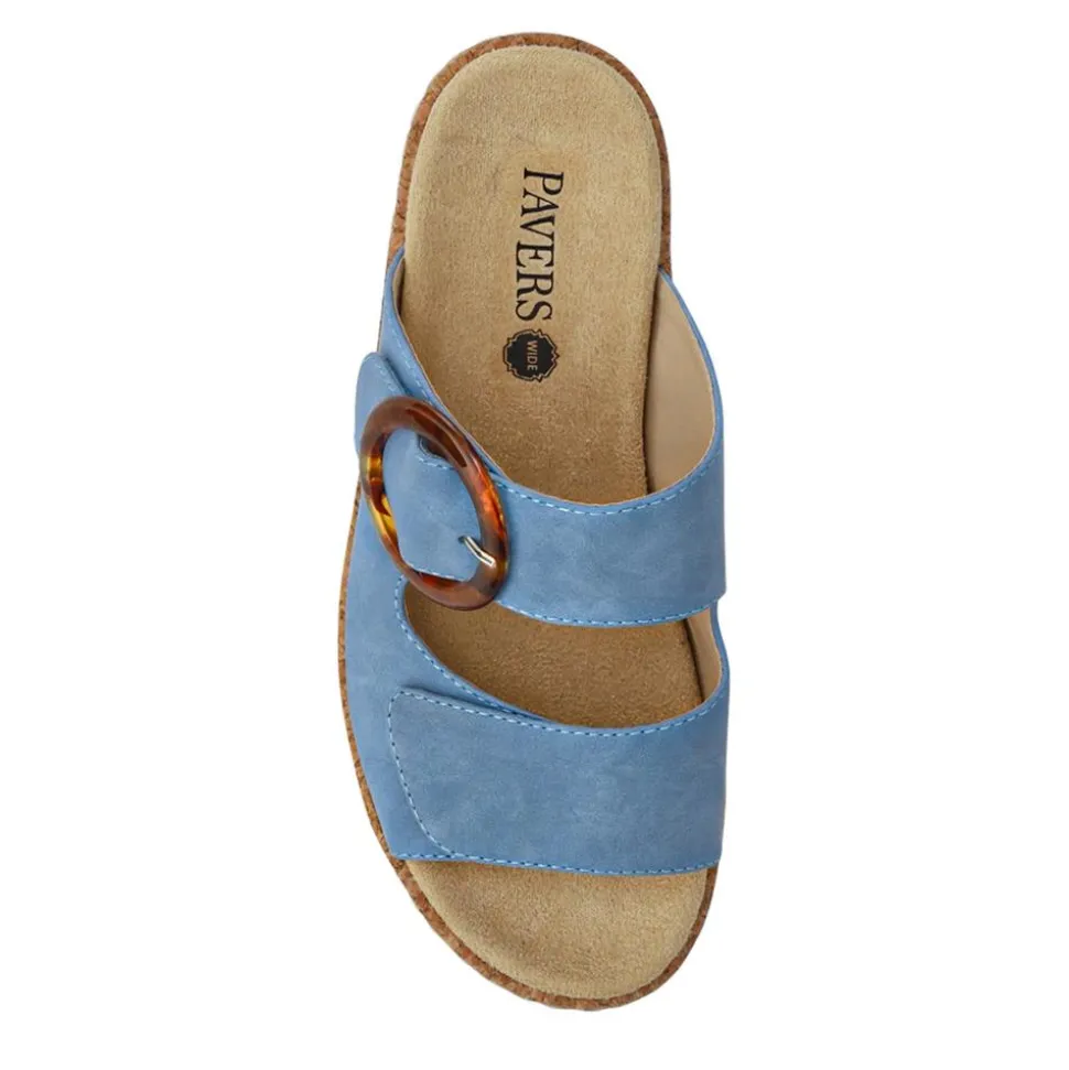 Wide Fit Dual-Fasten Mules - Blue