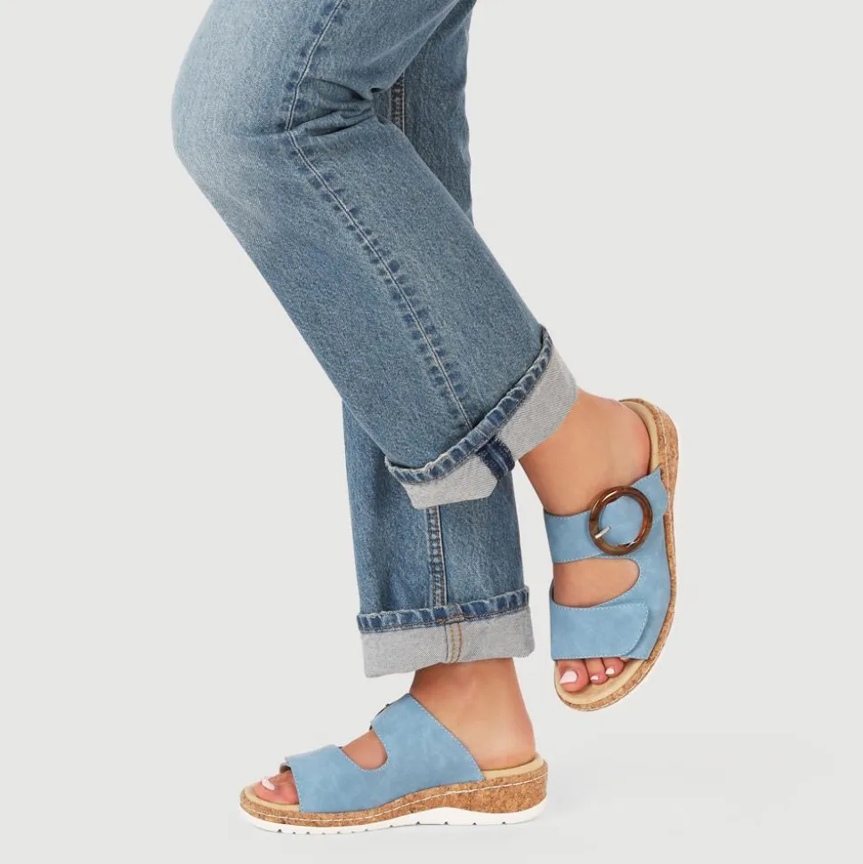 Wide Fit Dual-Fasten Mules - Blue