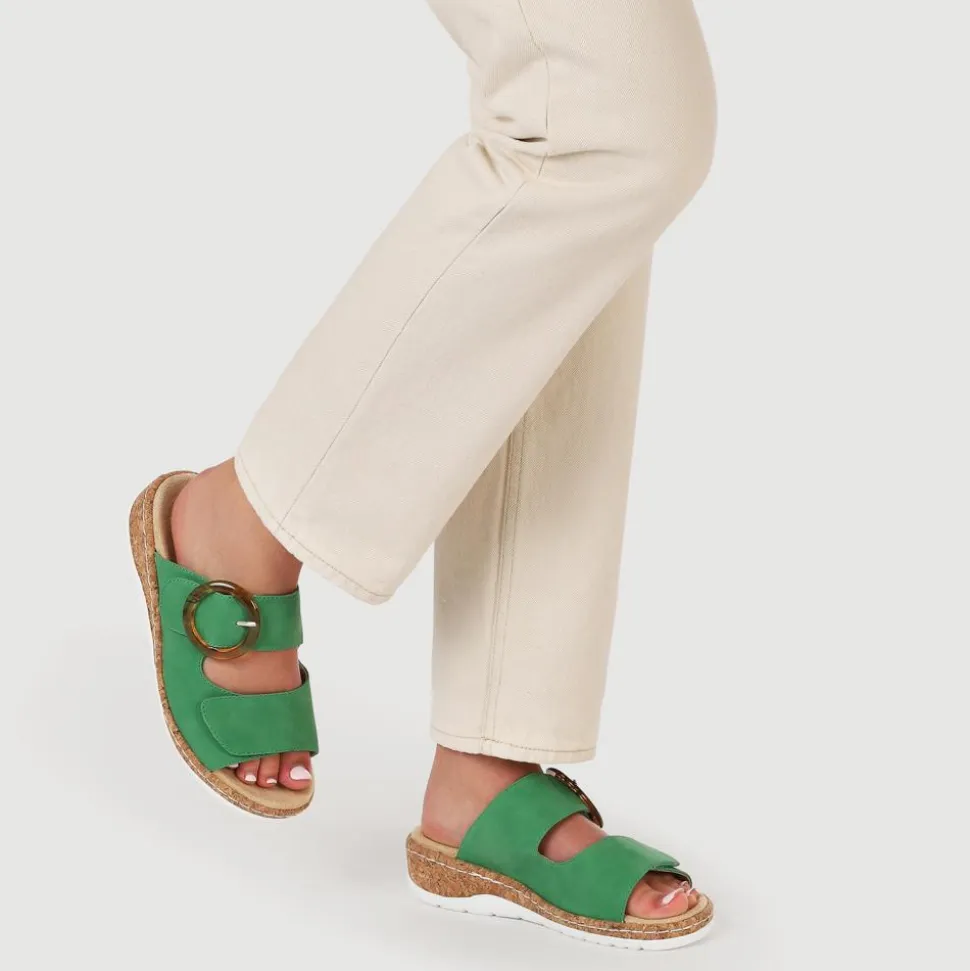 Wide Fit Dual-Fasten Mules - Green