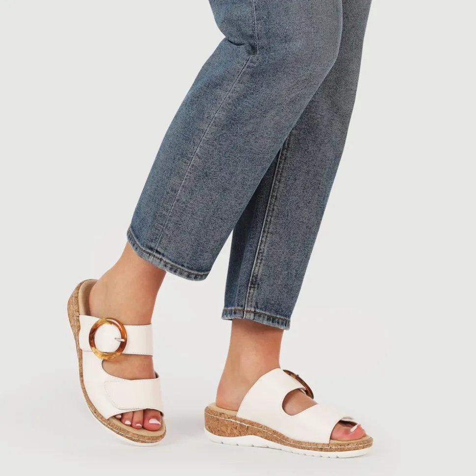 Wide Fit Dual-Fasten Mules - White