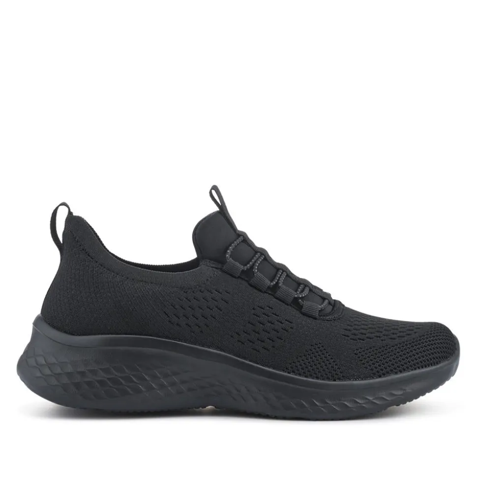 Wide Fit Easy Step In Bungee Lace Trainers - Black