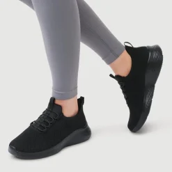 Wide Fit Easy Step In Bungee Lace Trainers - Black