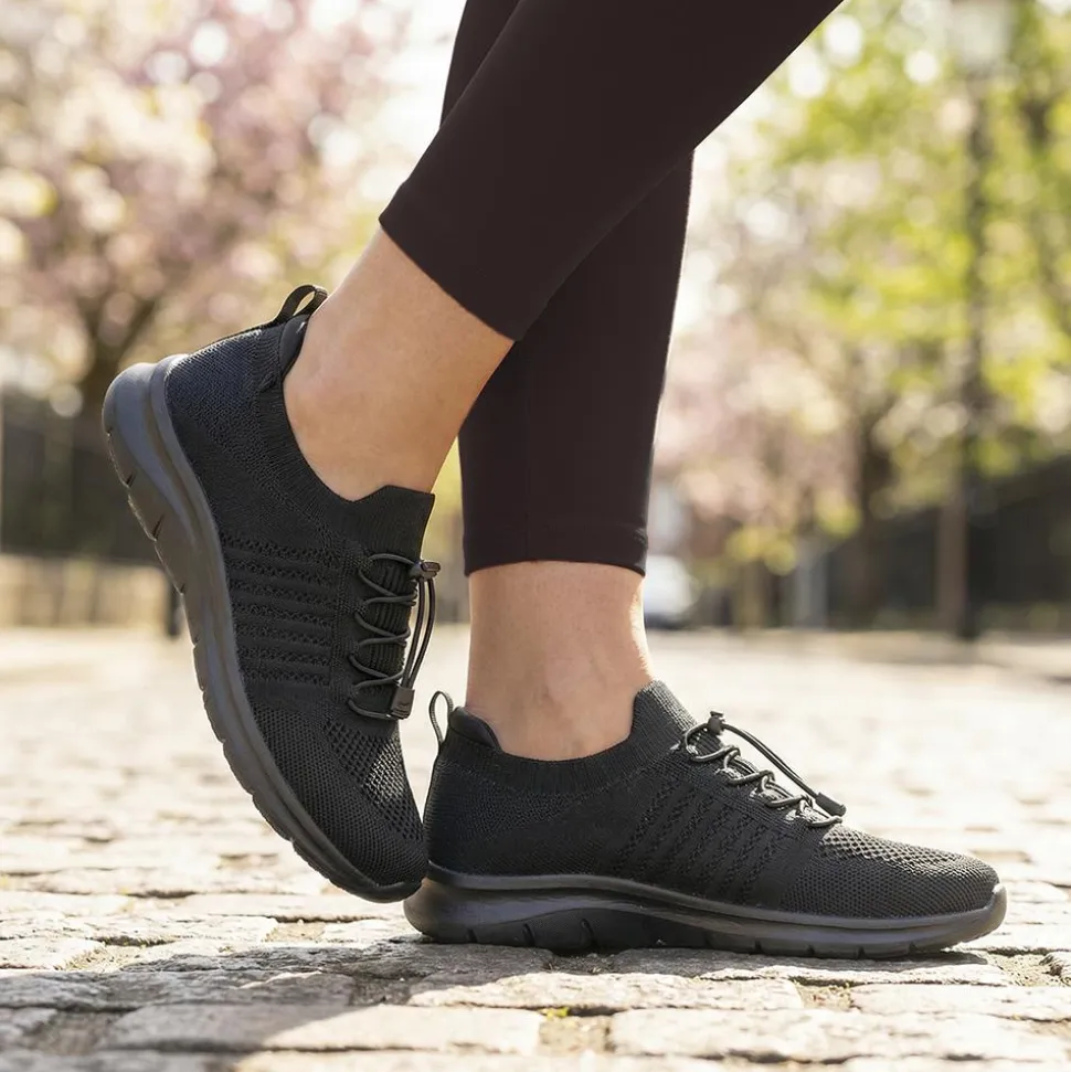 Wide Fit Easy Step In Bungee Lace Trainers - Black