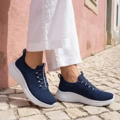 Wide Fit Easy Step In Bungee Lace Trainers - Navy
