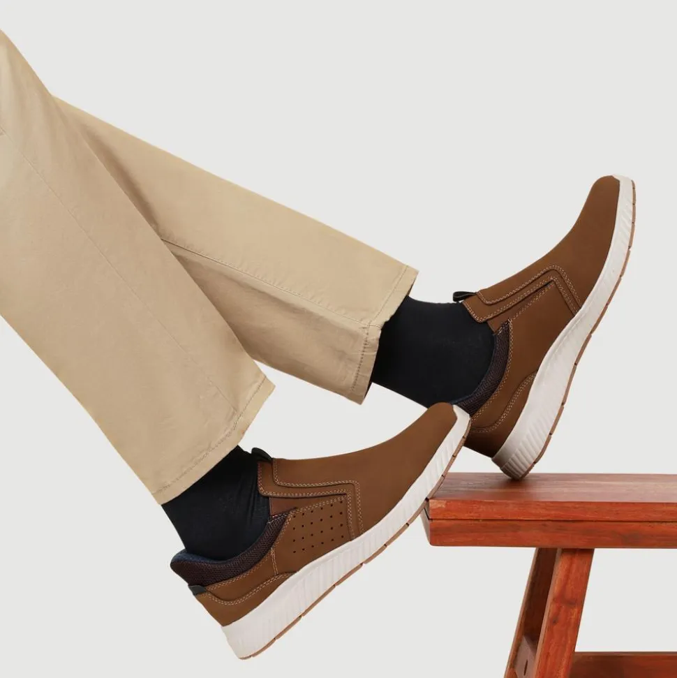 Wide Fit Elasticated Slip-On Shoes - Brown