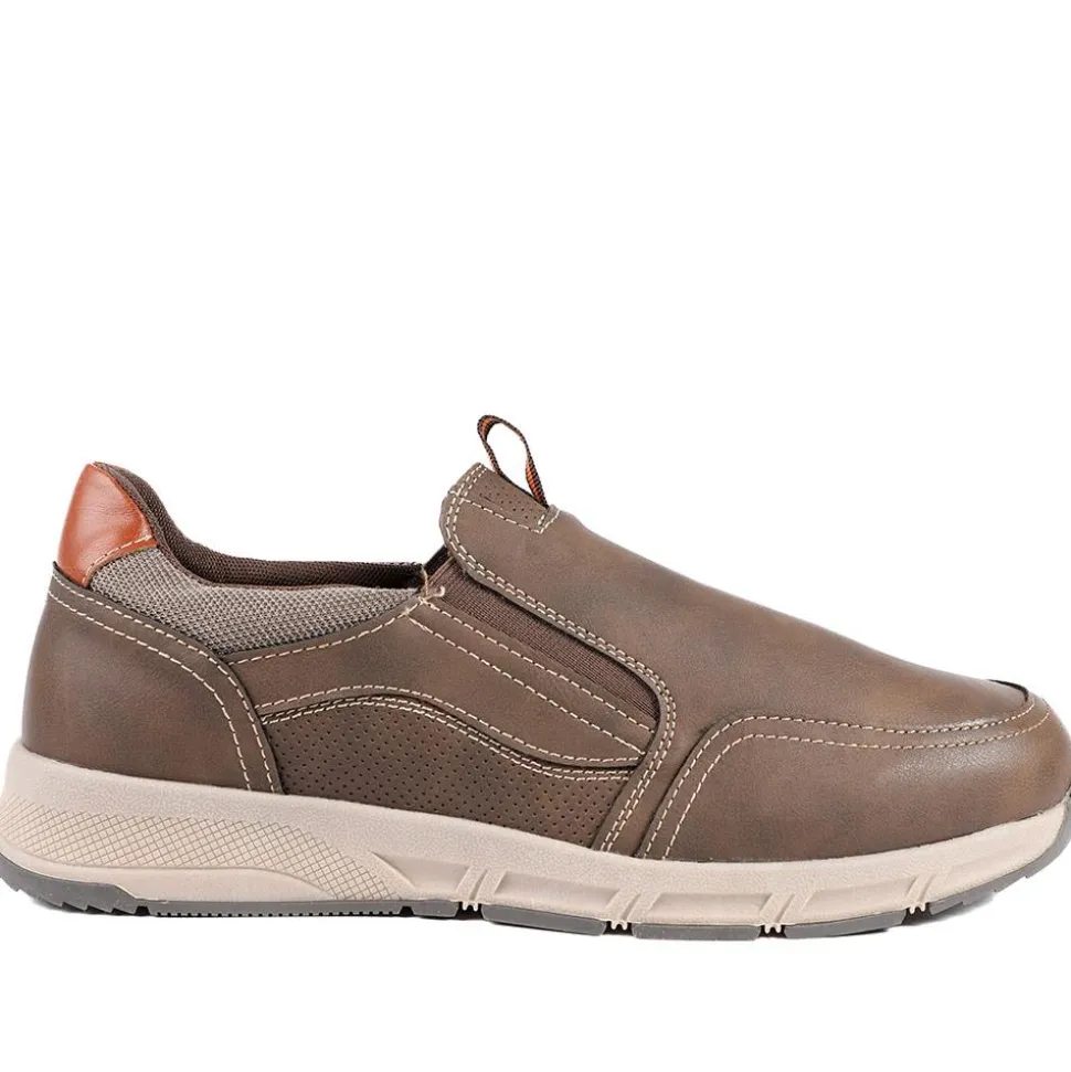 Wide-Fit Elasticated Slip On Shoes - Dark Brown