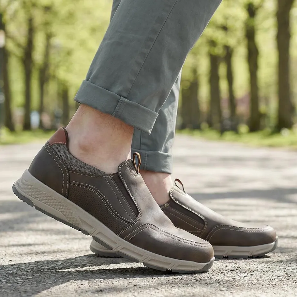 Wide-Fit Elasticated Slip On Shoes - Dark Brown