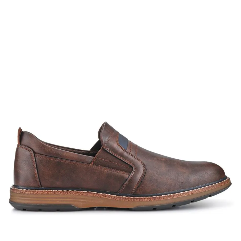 Wide Fit Elasticated Slip-On Shoes - Dark Brown