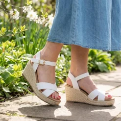 Wide Fit Espadrille Wedge Sandals - White