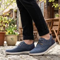 Wide-Fit Fabric Lace-Up Shoes - Navy