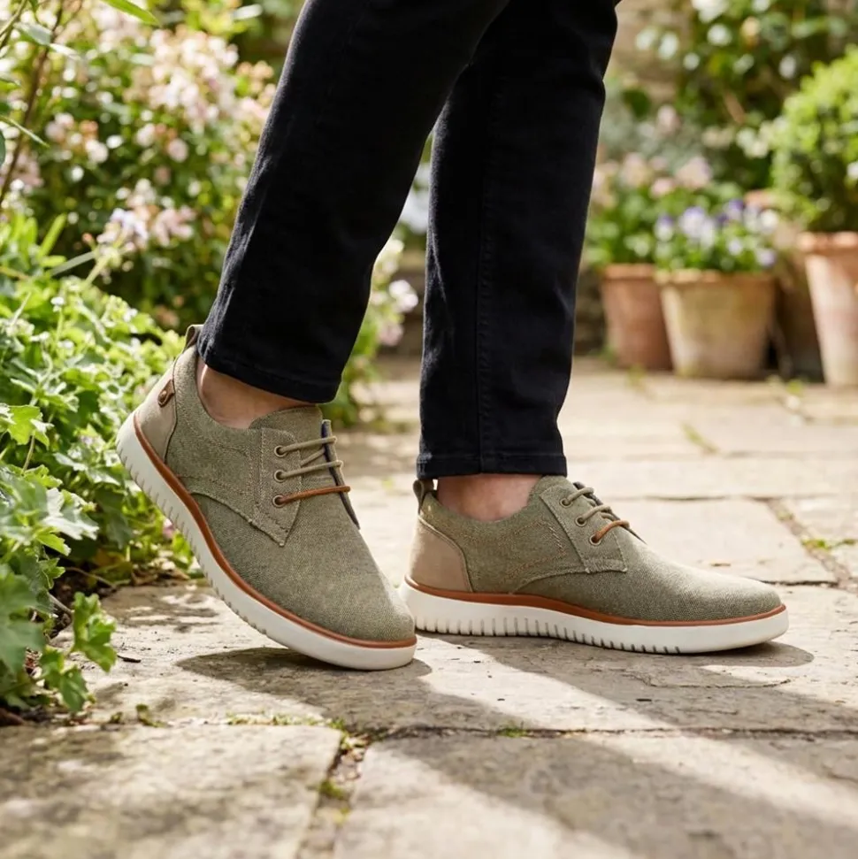 Wide-Fit Fabric Lace-Up Shoes - Taupe