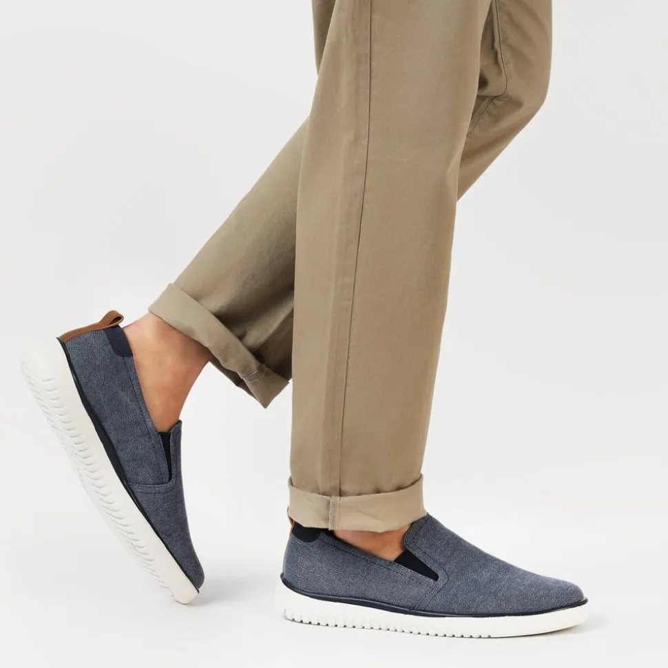 Wide-Fit Fabric Slip-On Shoes - Navy