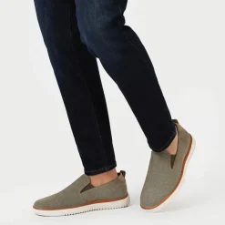 Wide-Fit Fabric Slip-On Shoes - Taupe
