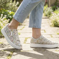 Wide Fit Fabric Zip & Lace Trainers - Multi