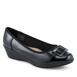 Wide Fit Flexible Wedge Heel Slip On Shoes - Black Patent