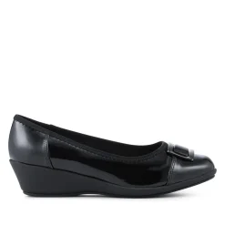 Wide Fit Flexible Wedge Heel Slip On Shoes - Black Patent