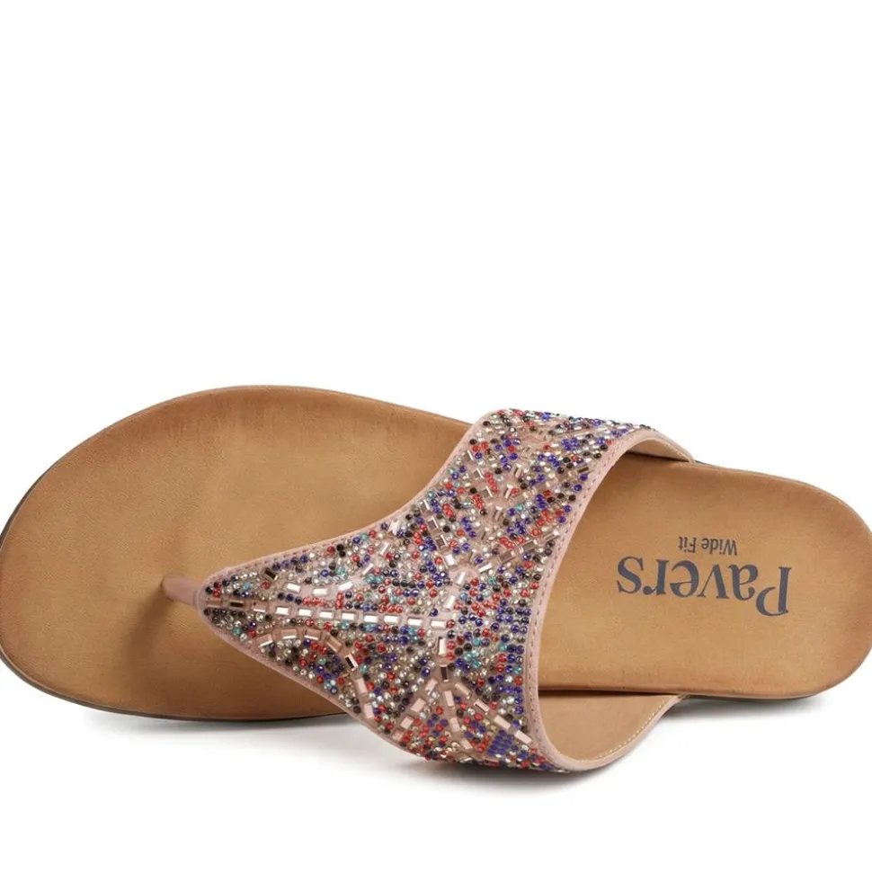 Wide Fit Jewelled Cushioned Toe Post Sandals - Multi
