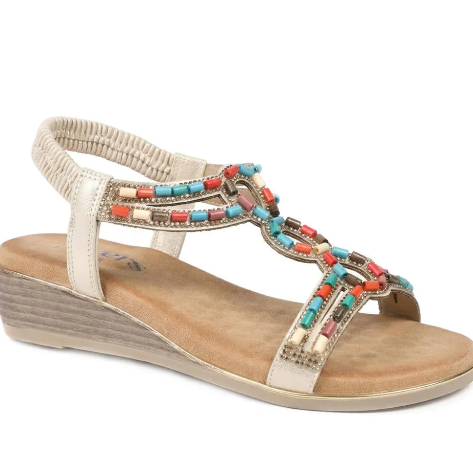 Wide Fit Jewelled Elastic Fit Sandals - Soft Gold