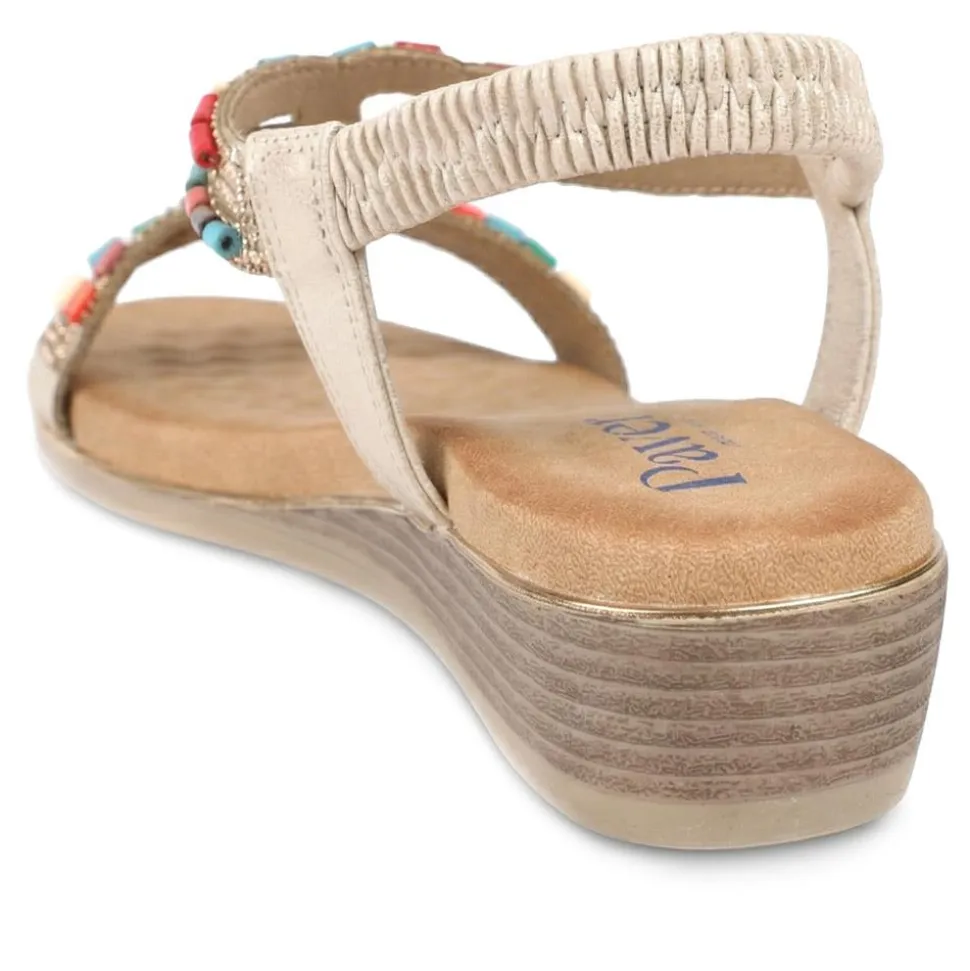 Wide Fit Jewelled Elastic Fit Sandals - Soft Gold
