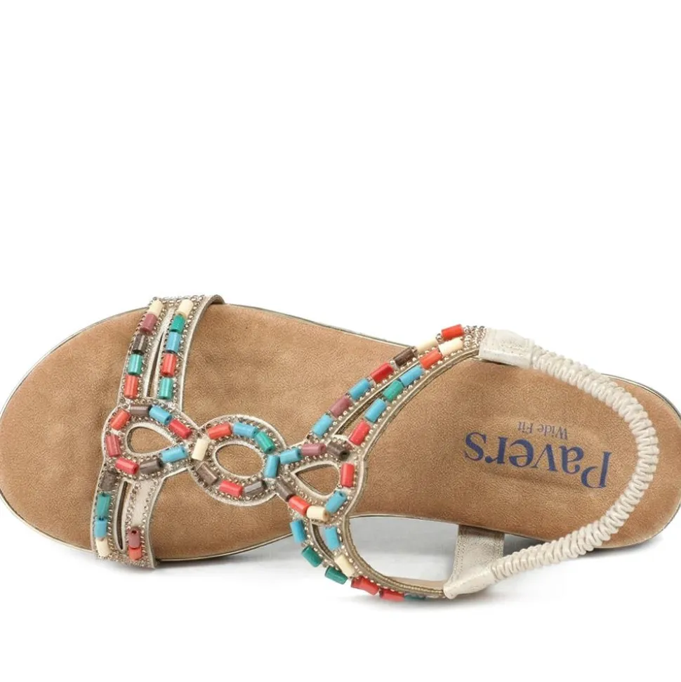 Wide Fit Jewelled Elastic Fit Sandals - Soft Gold
