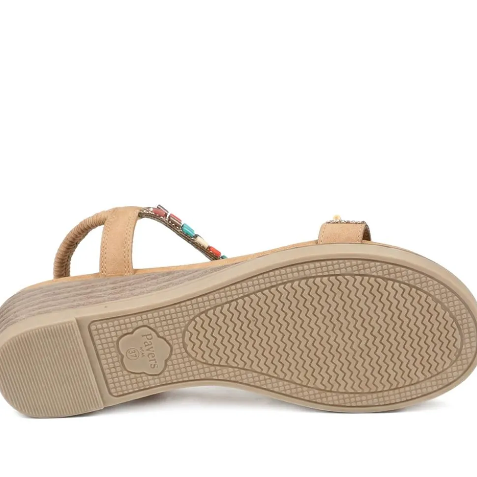 Wide Fit Jewelled Elastic Fit Sandals - Tan