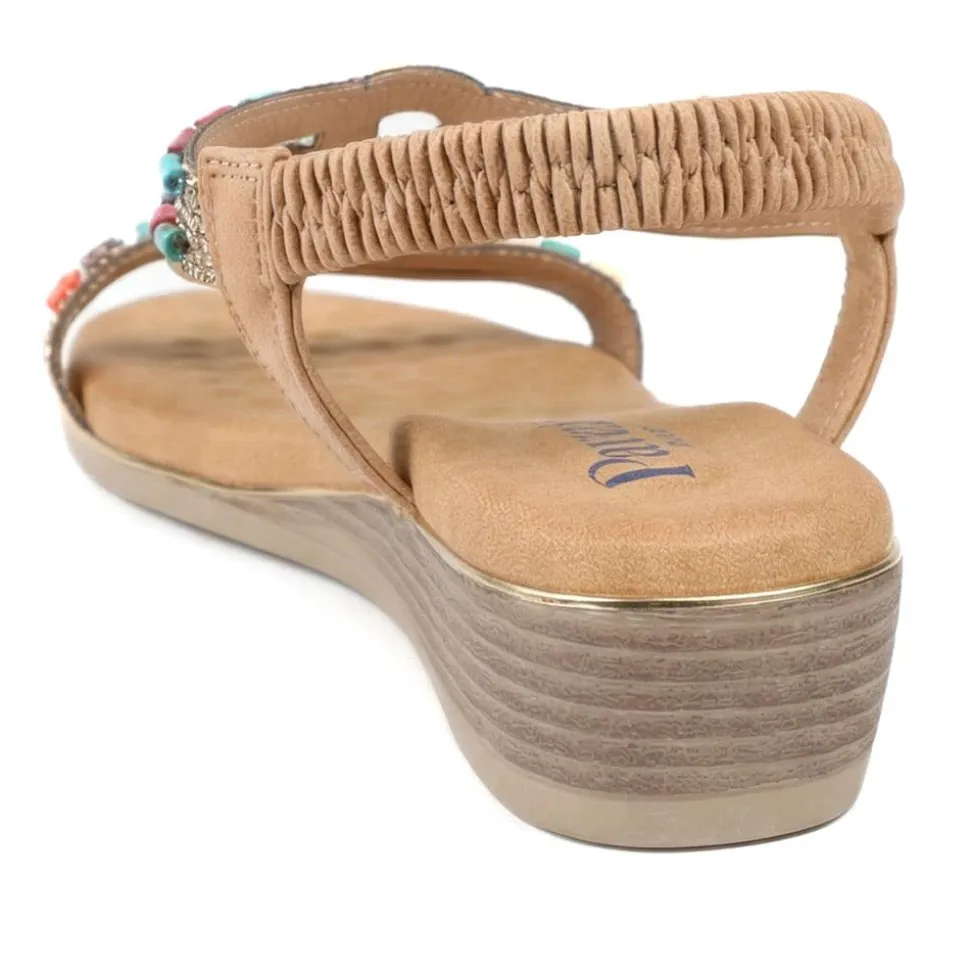 Wide Fit Jewelled Elastic Fit Sandals - Tan