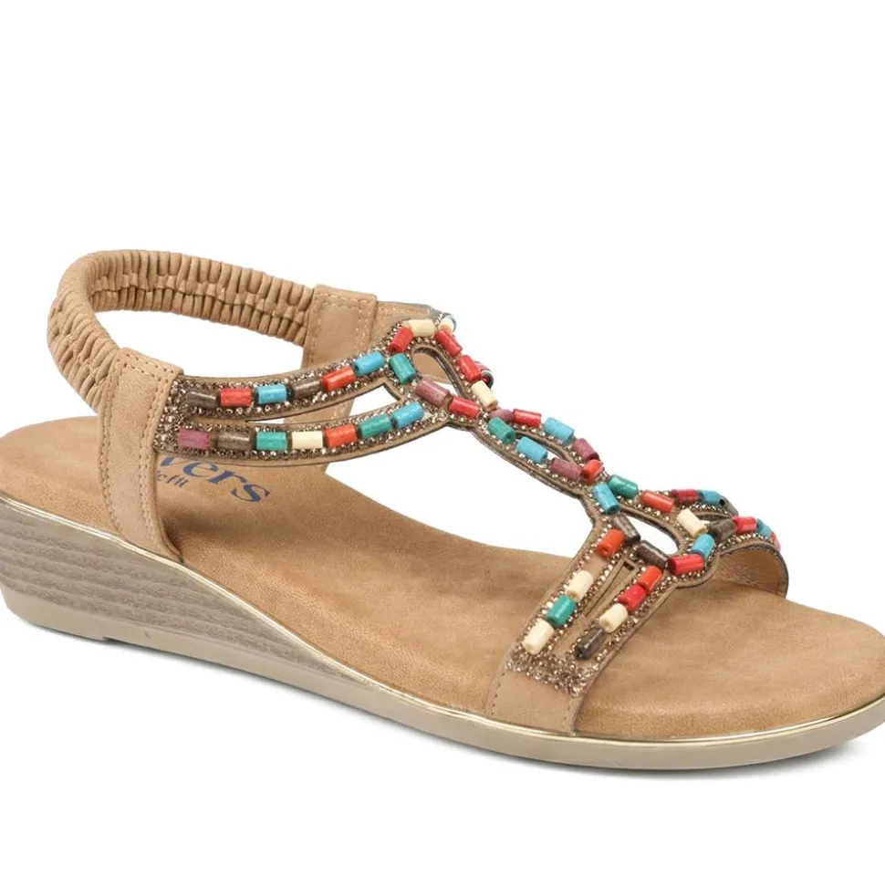 Wide Fit Jewelled Elastic Fit Sandals - Tan