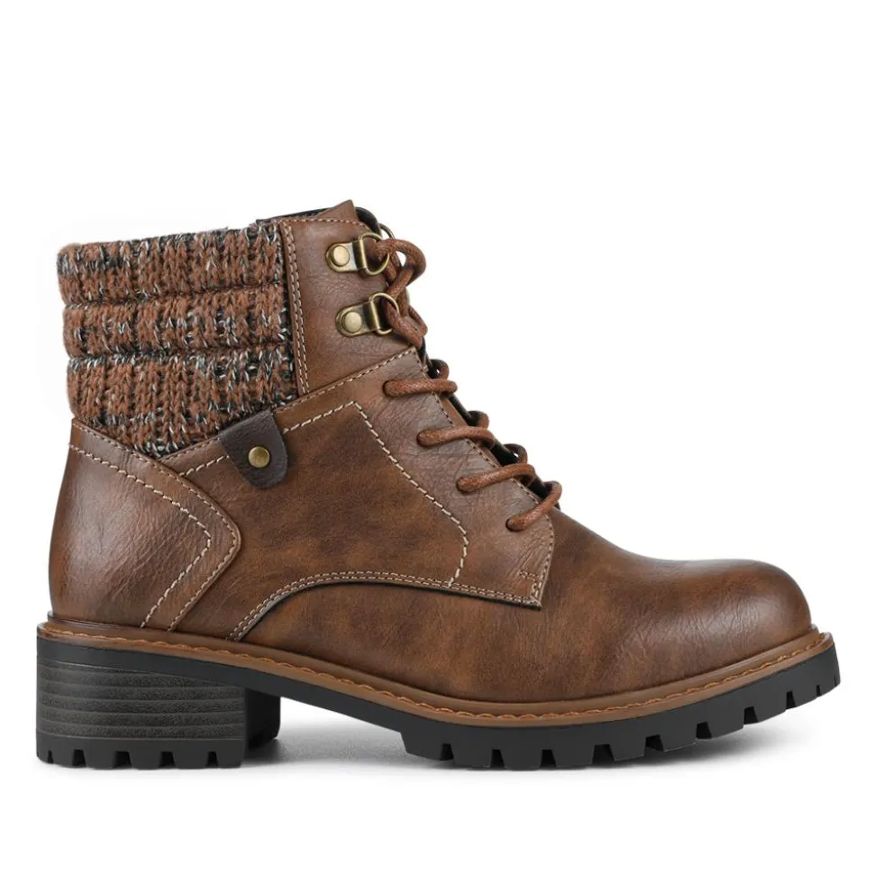 Wide Fit Knitted Cuff Ankle Boots - Brown