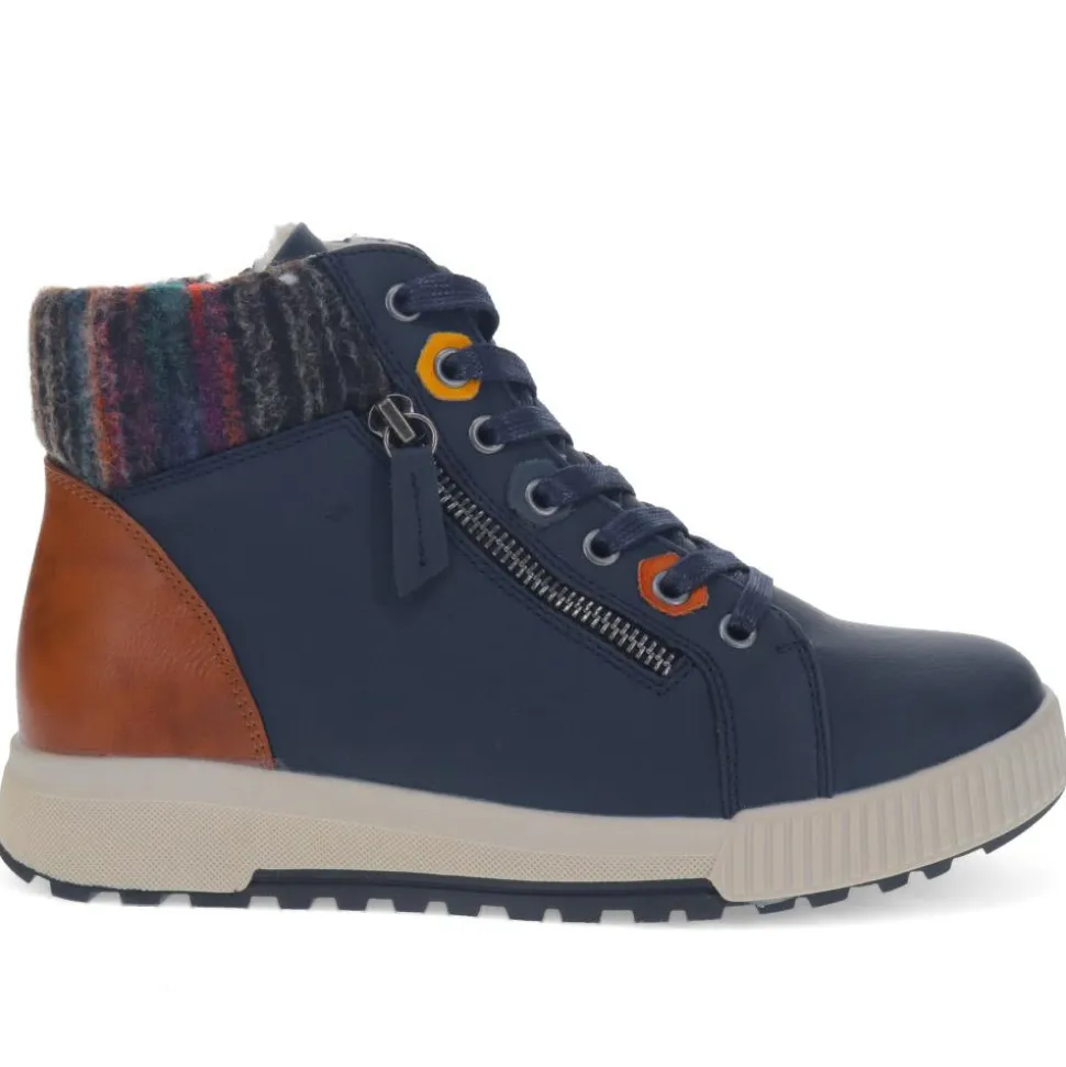 Wide Fit Knitted Cuff Ankle Boots - Navy