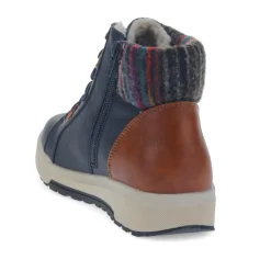 Wide Fit Knitted Cuff Ankle Boots - Navy
